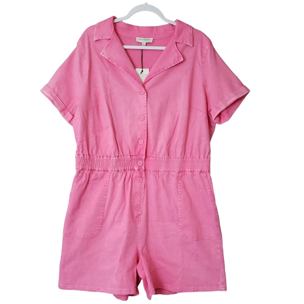 💖 NWT - Pink Denim Utility Romper - 1X - Skies Are Blue